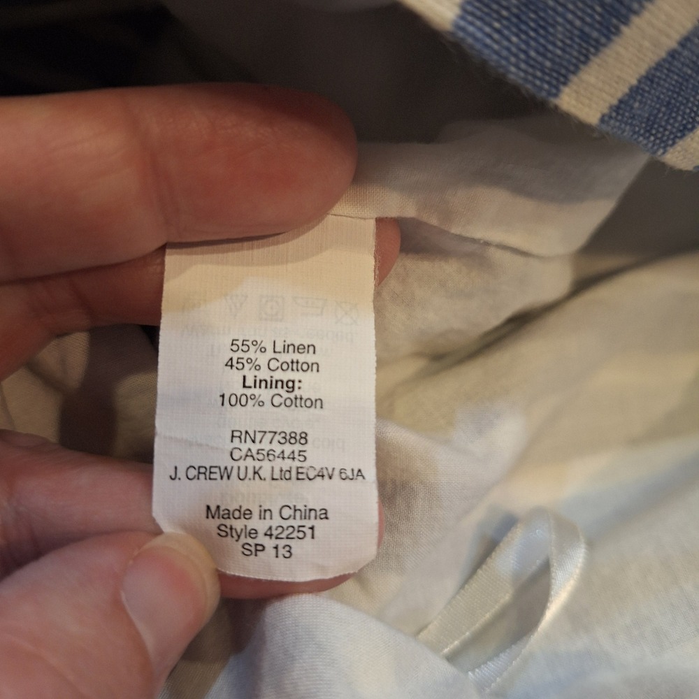 J.Crew Linen Blend Preppy Mini Skirt Sz 2 Blue Striped Paperbag Waist Lined - Picture 3 of 8